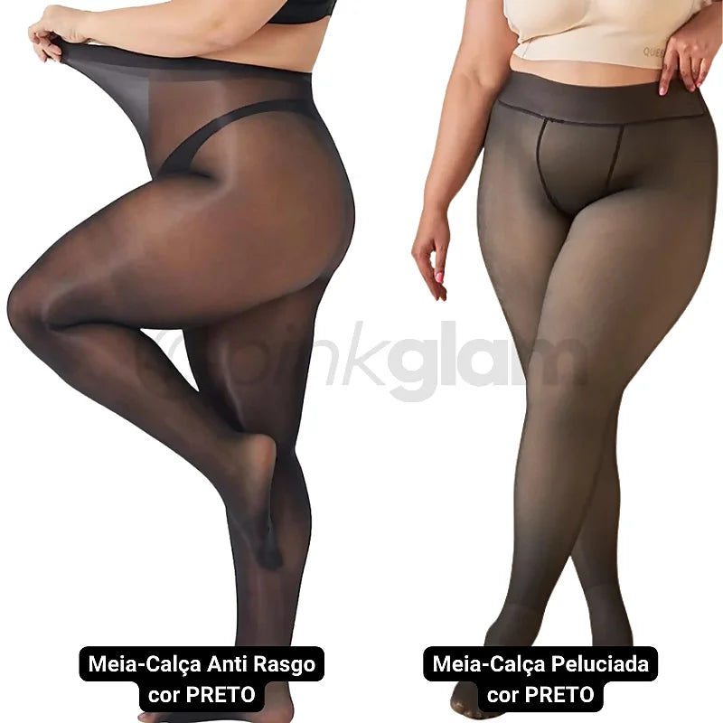 COMBO TAMANHO PLUS SIZE/ 46-48 e 50 | Meia-calça Anti Rasgo+ Meia Calça Peluciada Térmica