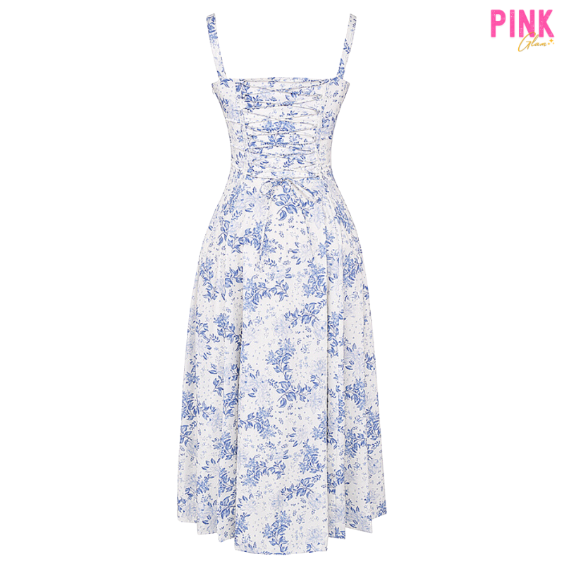 Vestido Aurora Corset Floral Azul – Pink Glam